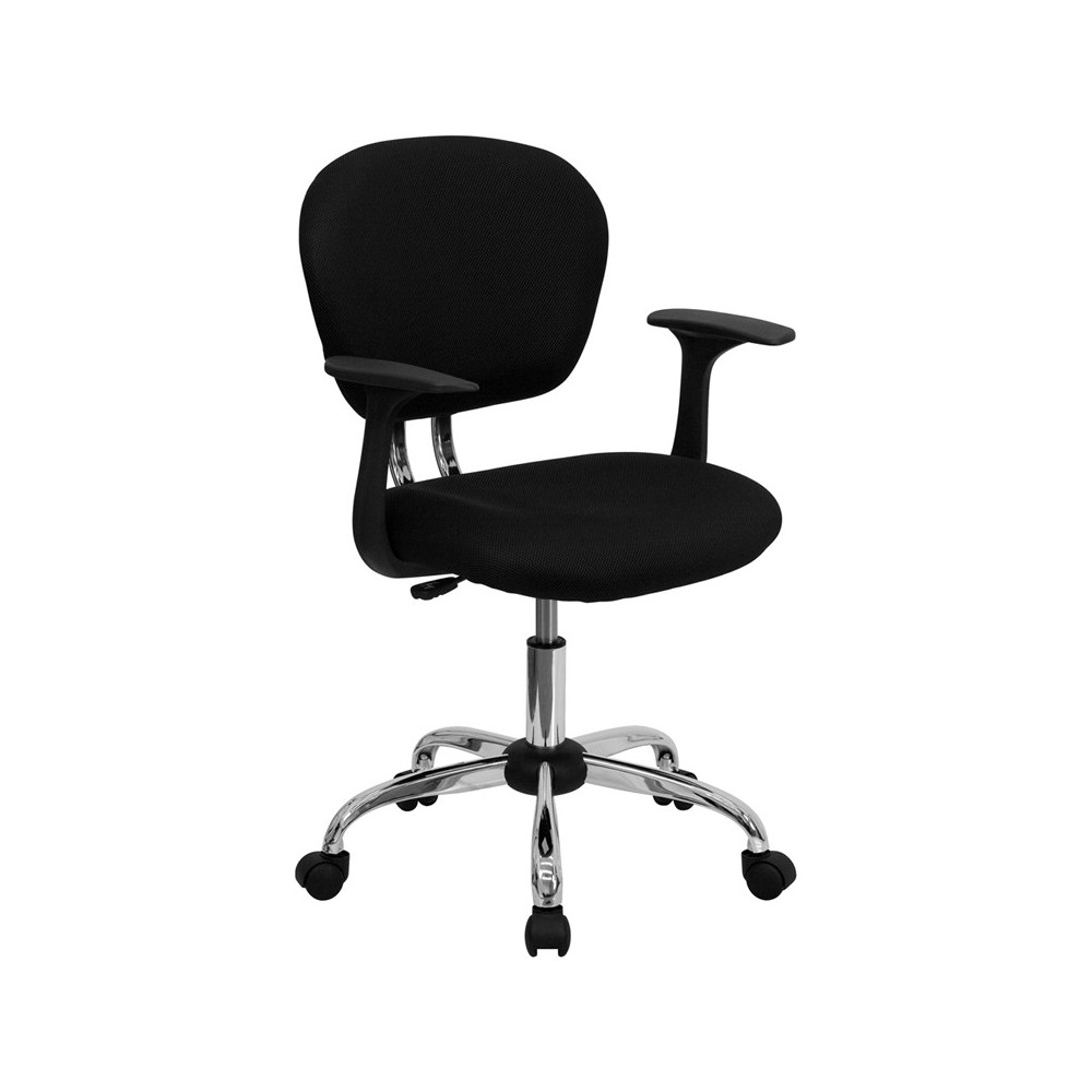 Mid-Back Black Mesh Padded Swivel Task Office Chair with Chrome Base and Arms