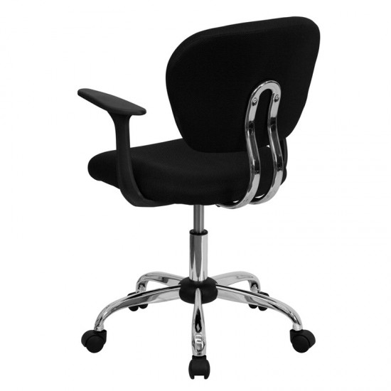 Mid-Back Black Mesh Padded Swivel Task Office Chair with Chrome Base and Arms