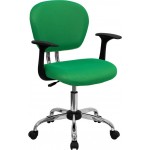 Mid-Back Bright Green Mesh Padded Swivel Task Office Chair with Chrome Base and Arms