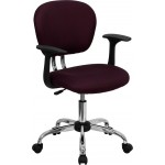 Mid-Back Burgundy Mesh Padded Swivel Task Office Chair with Chrome Base and Arms