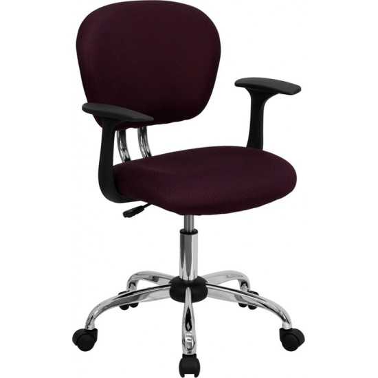 Mid-Back Burgundy Mesh Padded Swivel Task Office Chair with Chrome Base and Arms