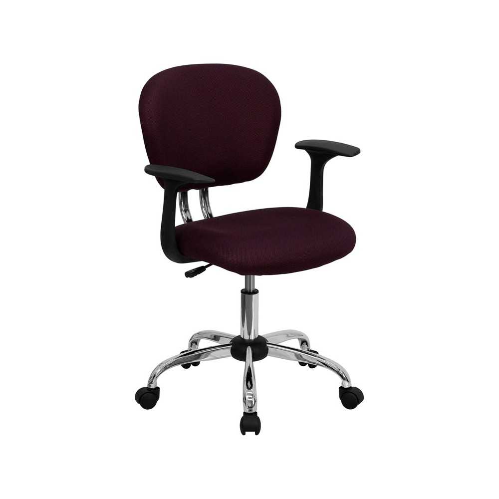 Mid-Back Burgundy Mesh Padded Swivel Task Office Chair with Chrome Base and Arms