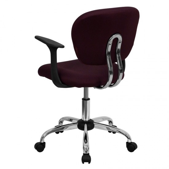 Mid-Back Burgundy Mesh Padded Swivel Task Office Chair with Chrome Base and Arms