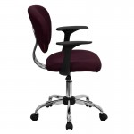 Mid-Back Burgundy Mesh Padded Swivel Task Office Chair with Chrome Base and Arms