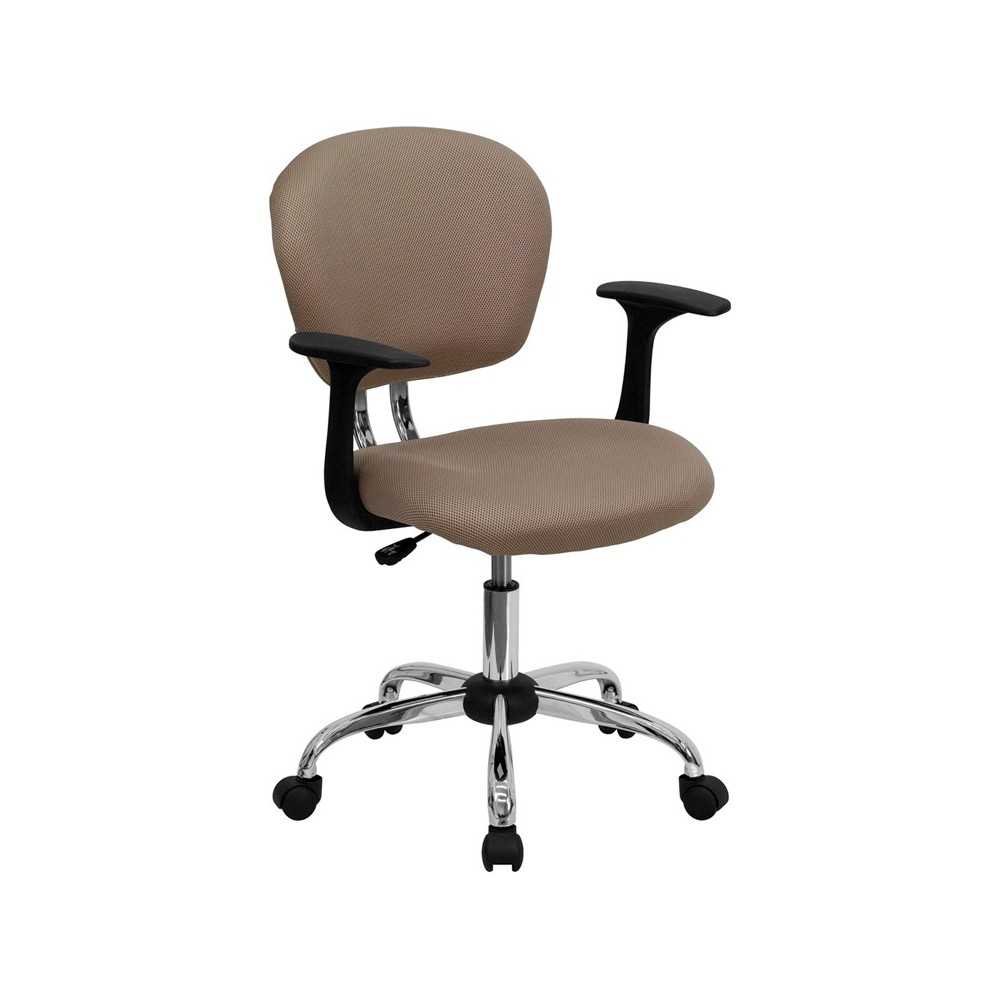 Mid-Back Coffee Brown Mesh Padded Swivel Task Office Chair with Chrome Base and Arms