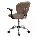 Mid-Back Coffee Brown Mesh Padded Swivel Task Office Chair with Chrome Base and Arms