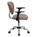 Mid-Back Coffee Brown Mesh Padded Swivel Task Office Chair with Chrome Base and Arms