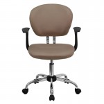 Mid-Back Coffee Brown Mesh Padded Swivel Task Office Chair with Chrome Base and Arms