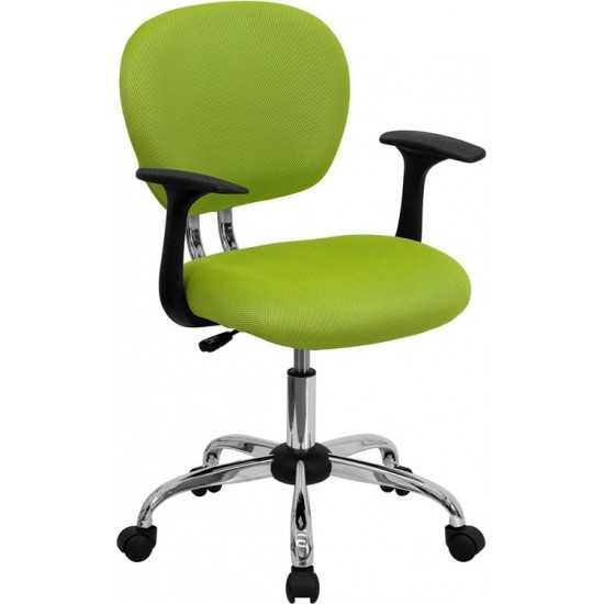 Mid-Back Apple Green Mesh Padded Swivel Task Office Chair with Chrome Base and Arms