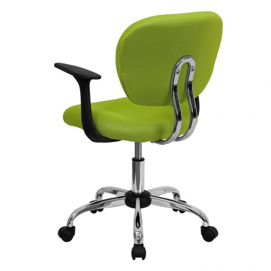 Mid-Back Apple Green Mesh Padded Swivel Task Office Chair with Chrome Base and Arms