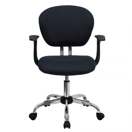 Mid-Back Gray Mesh Padded Swivel Task Office Chair with Chrome Base and Arms