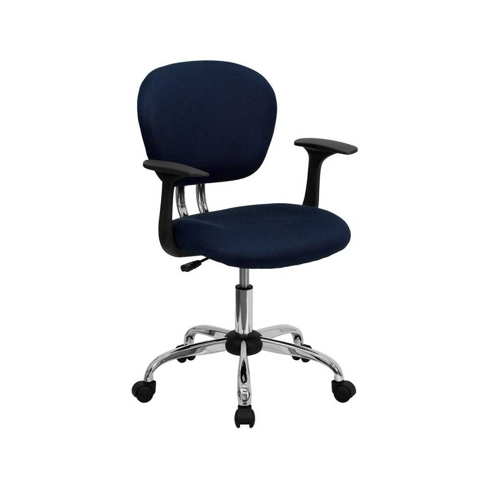 Mid-Back Navy Mesh Padded Swivel Task Office Chair with Chrome Base and Arms Mid-Back Navy Mesh Padded Swivel Task Office Chair with Chrome Base and Arms