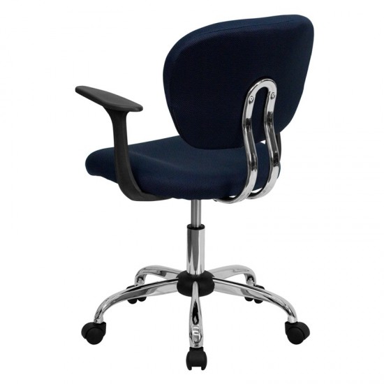 Mid-Back Navy Mesh Padded Swivel Task Office Chair with Chrome Base and Arms