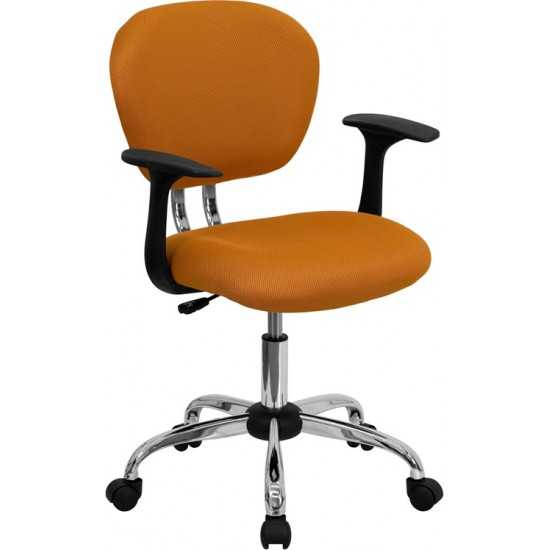 Mid-Back Orange Mesh Padded Swivel Task Office Chair with Chrome Base and Arms