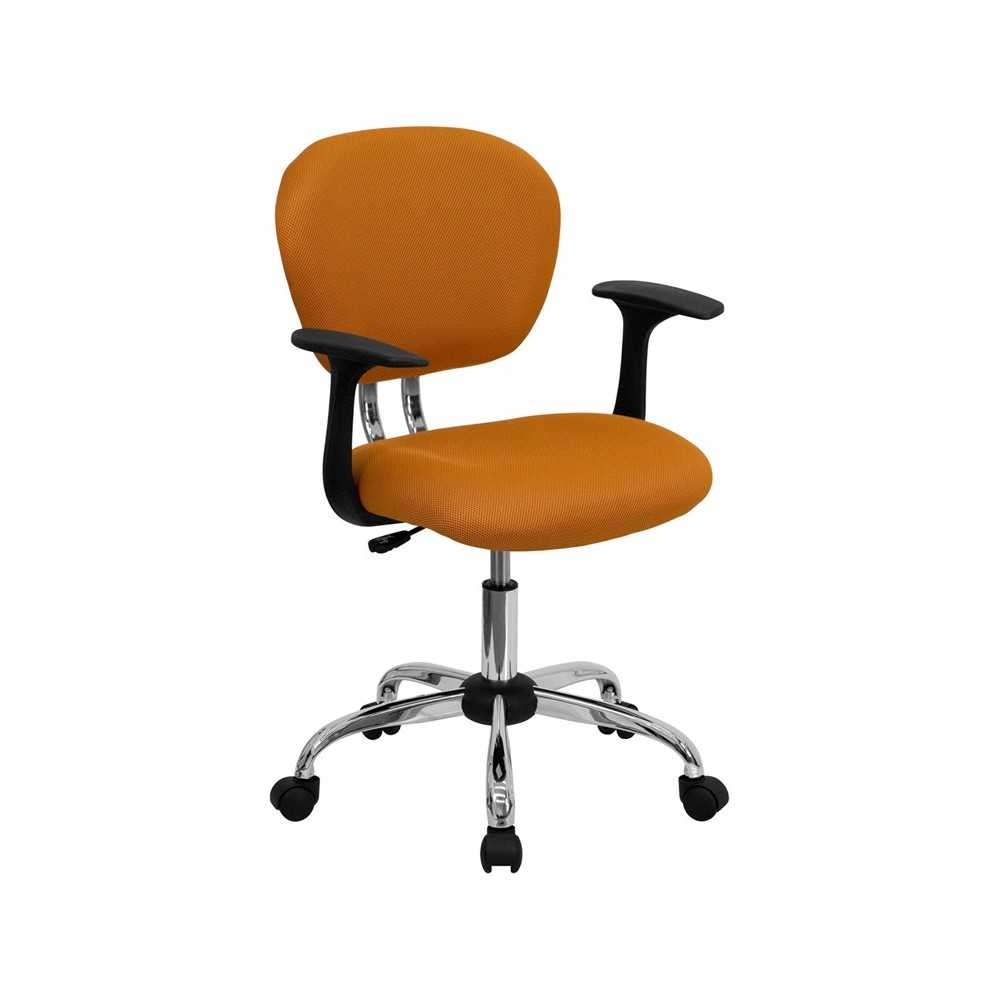 Mid-Back Orange Mesh Padded Swivel Task Office Chair with Chrome Base and Arms