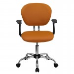 Mid-Back Orange Mesh Padded Swivel Task Office Chair with Chrome Base and Arms