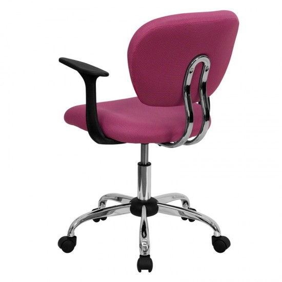 Mid-Back Pink Mesh Padded Swivel Task Office Chair with Chrome Base and Arms