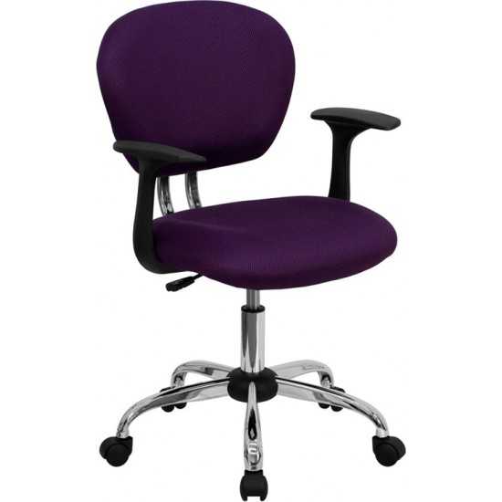 Mid-Back Purple Mesh Padded Swivel Task Office Chair with Chrome Base and Arms