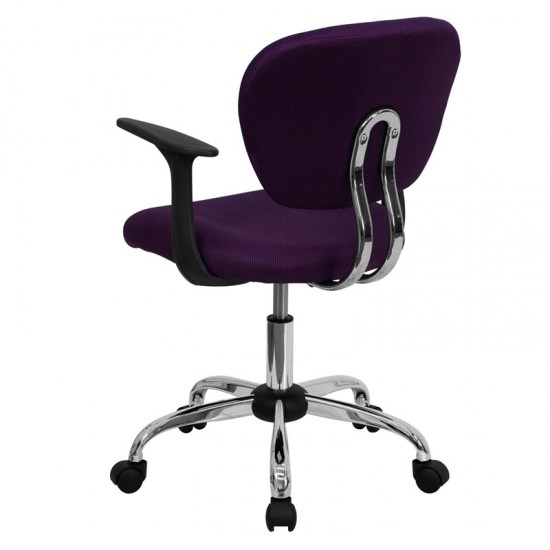 Mid-Back Purple Mesh Padded Swivel Task Office Chair with Chrome Base and Arms