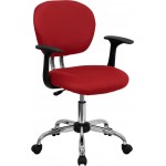 Mid-Back Red Mesh Padded Swivel Task Office Chair with Chrome Base and Arms