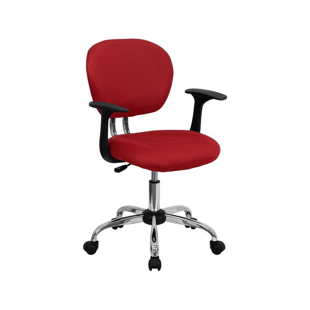 Mid-Back Red Mesh Padded Swivel Task Office Chair with Chrome Base and Arms