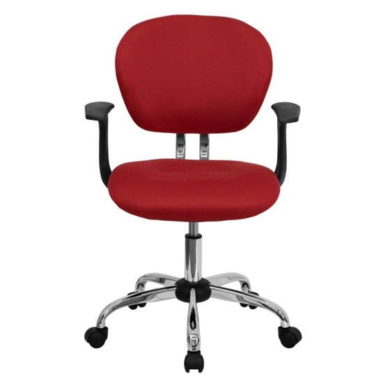 Mid-Back Red Mesh Padded Swivel Task Office Chair with Chrome Base and Arms