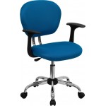 Mid-Back Turquoise Mesh Padded Swivel Task Office Chair with Chrome Base and Arms