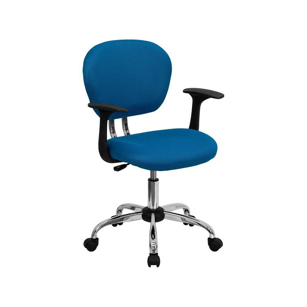 Mid-Back Turquoise Mesh Padded Swivel Task Office Chair with Chrome Base and Arms