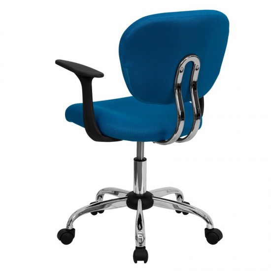 Mid-Back Turquoise Mesh Padded Swivel Task Office Chair with Chrome Base and Arms