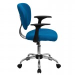 Mid-Back Turquoise Mesh Padded Swivel Task Office Chair with Chrome Base and Arms