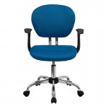 Mid-Back Turquoise Mesh Padded Swivel Task Office Chair with Chrome Base and Arms