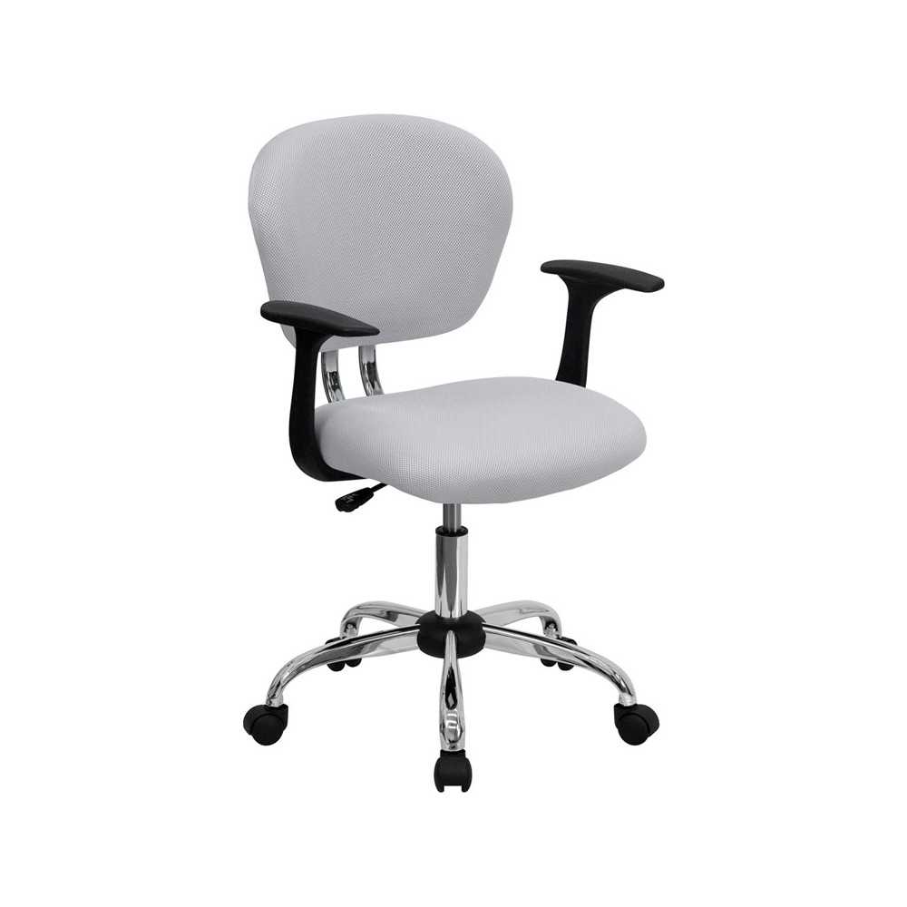 Mid-Back White Mesh Padded Swivel Task Office Chair with Chrome Base and Arms Mid-Back White Mesh Padded Swivel Task Office Chair with Chrome Base and Arms