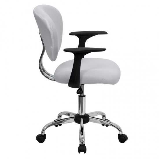 Mid-Back White Mesh Padded Swivel Task Office Chair with Chrome Base and Arms