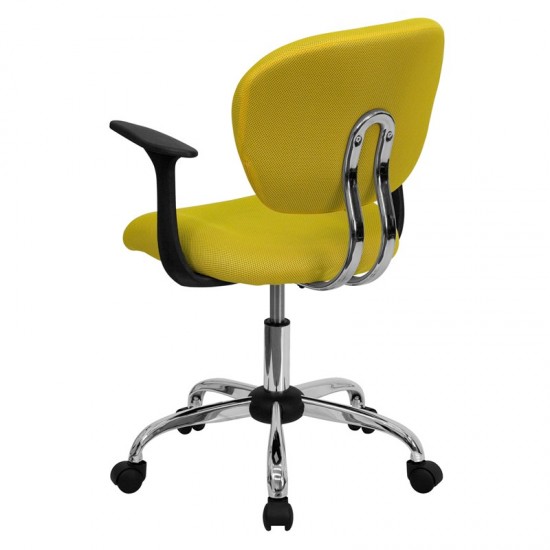 Mid-Back Yellow Mesh Padded Swivel Task Office Chair with Chrome Base and Arms