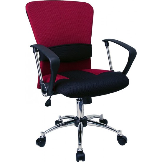 Mid-Back Red Mesh Swivel Task Office Chair with Adjustable Lumbar Support and Arms