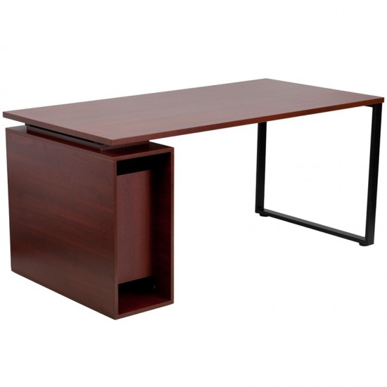 Mahogany Computer Desk with Open Storage Pedestal