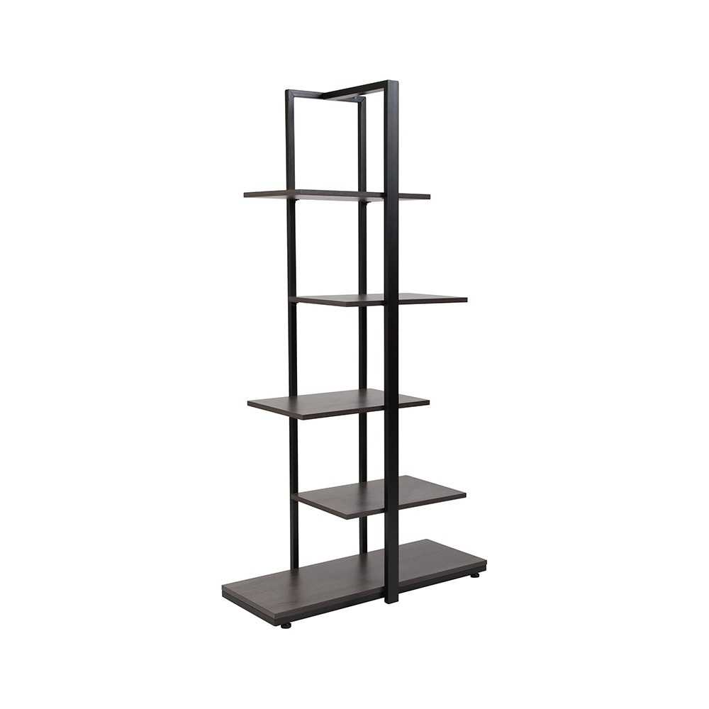 Homewood Collection 5 Tier Decorative Etagere Storage Display Unit Bookcase with Black Metal Frame in Driftwood Finish
