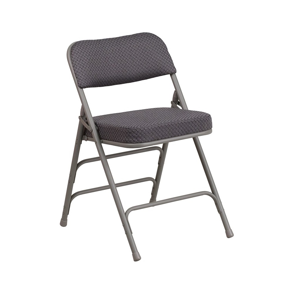 Premium Curved Triple Braced & Double Hinged Gray Fabric Metal Folding Chair