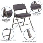 Premium Curved Triple Braced & Double Hinged Gray Fabric Metal Folding Chair