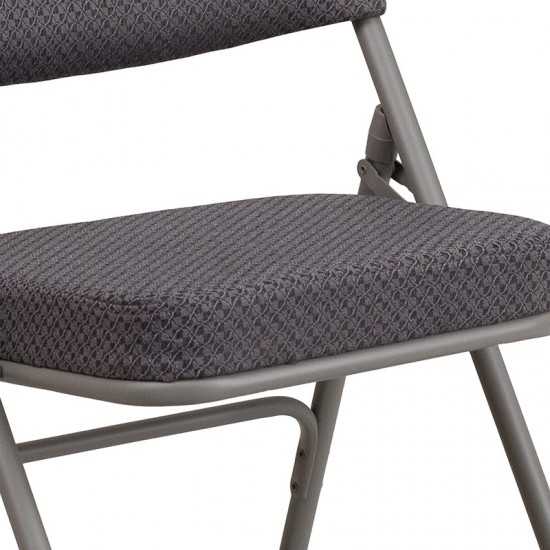 Premium Curved Triple Braced & Double Hinged Gray Fabric Metal Folding Chair