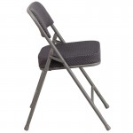 Premium Curved Triple Braced & Double Hinged Gray Fabric Metal Folding Chair