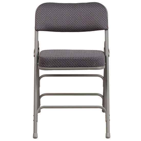 Premium Curved Triple Braced & Double Hinged Gray Fabric Metal Folding Chair