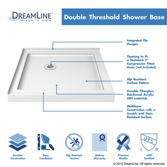 SlimLine 32 in. D x 32 in. W x 2 3/4 in. H Corner Drain Double Threshold Shower Base in White