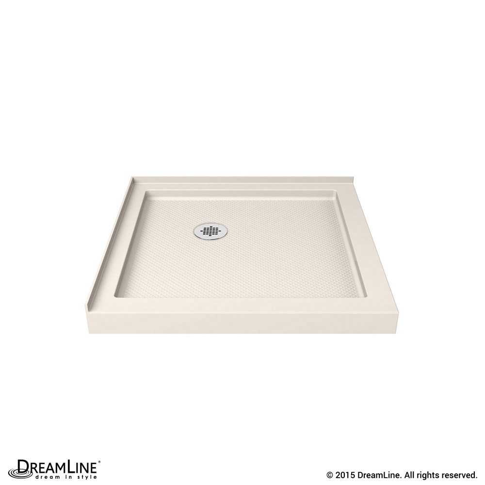 SlimLine 32 in. D x 32 in. W x 2 3/4 in. H Corner Drain Double Threshold Shower Base in Biscuit