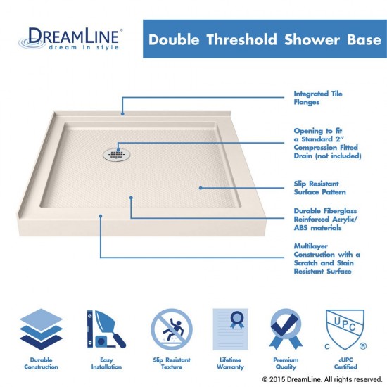 SlimLine 32 in. D x 32 in. W x 2 3/4 in. H Corner Drain Double Threshold Shower Base in Biscuit