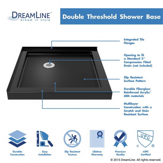 SlimLine 32 in. D x 32 in. W x 2 3/4 in. H Corner Drain Double Threshold Shower Base in Black