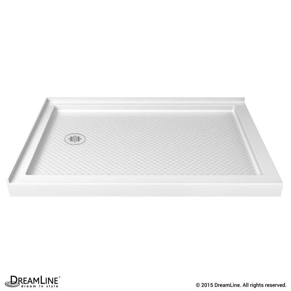 SlimLine 34 in. D x 48 in. W x 2 3/4 in. H Left Drain Double Threshold Shower Base in White