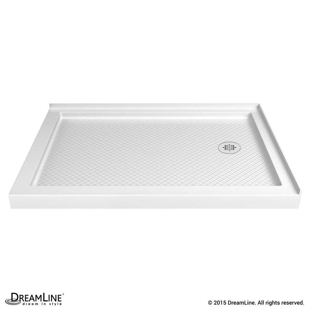 SlimLine 34 in. D x 48 in. W x 2 3/4 in. H Right Drain Double Threshold Shower Base in White