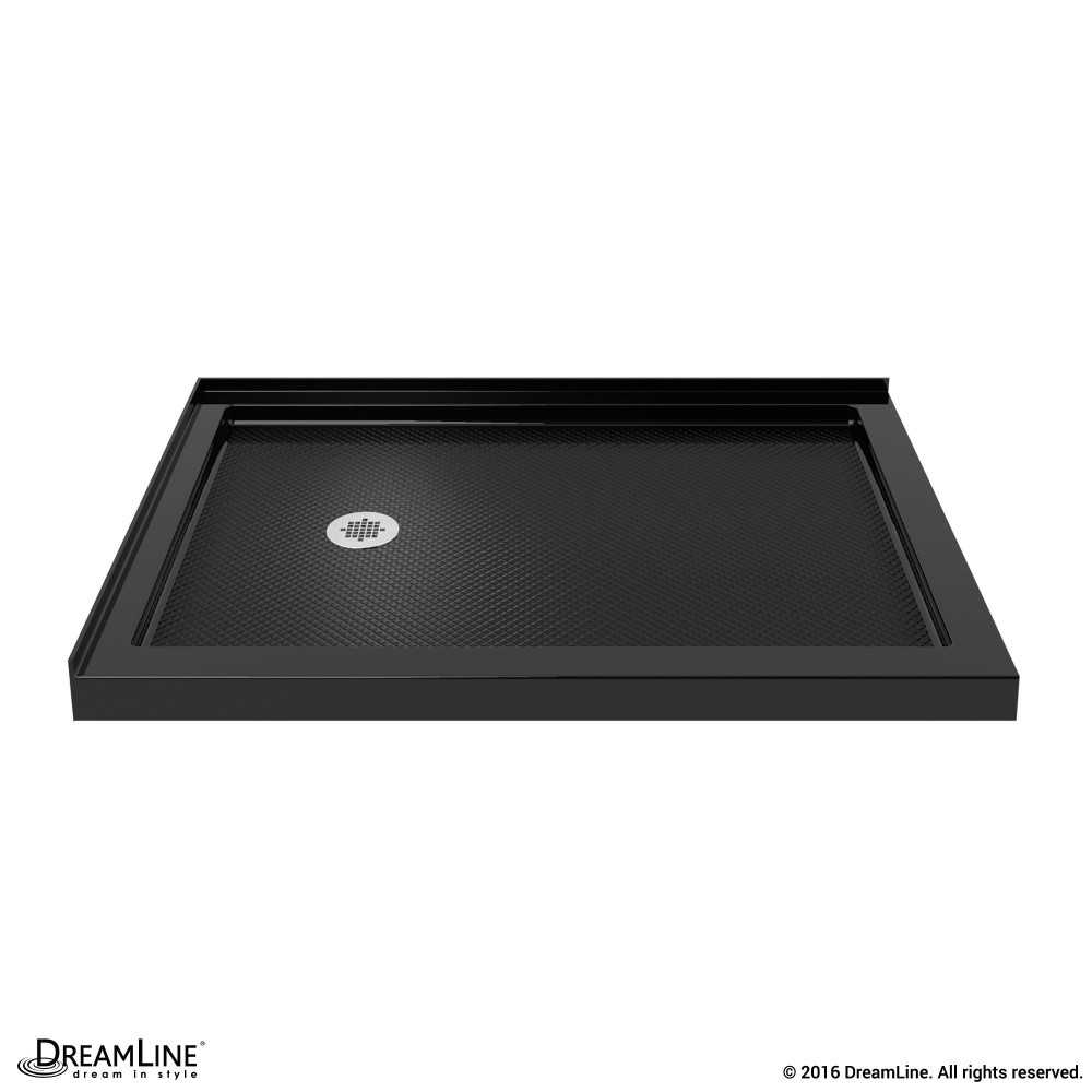 SlimLine 34 in. D x 48 in. W x 2 3/4 in. H Left Drain Double Threshold Shower Base in Black