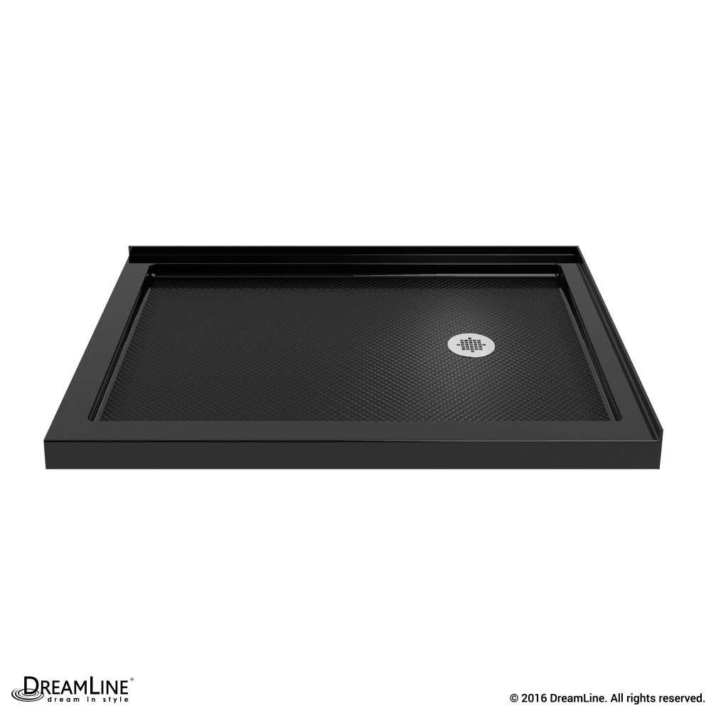 SlimLine 34 in. D x 48 in. W x 2 3/4 in. H Right Drain Double Threshold Shower Base in Black